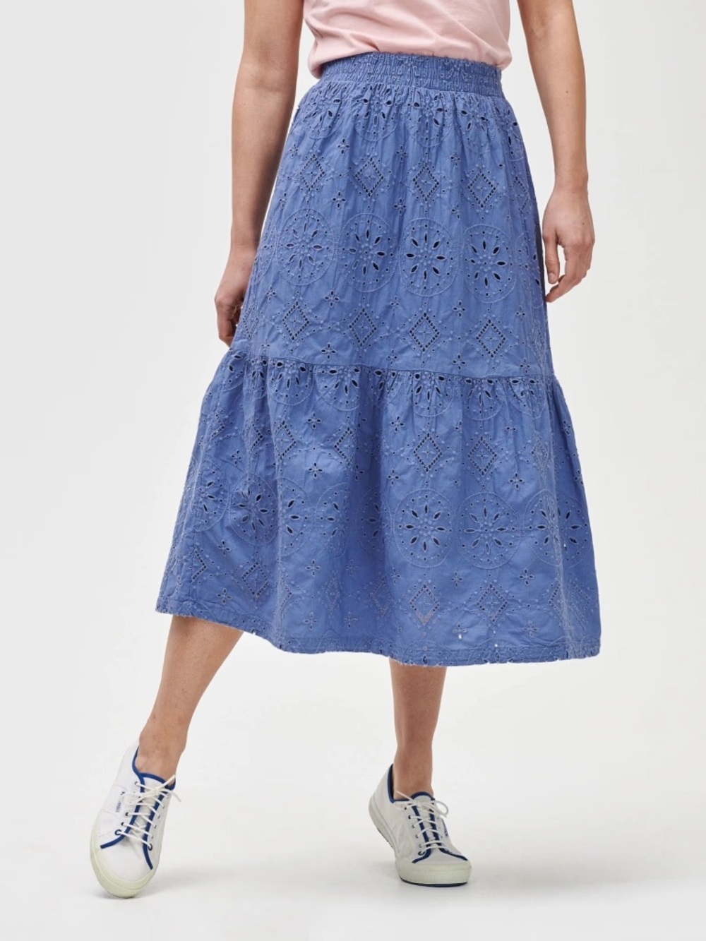 GAP Periwinkle Embroidered Tiered Midi Skirt
